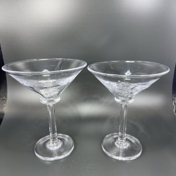 Simon Pearce Cavendish Clear Optic Blown Glass Martini Glasses Cups Set 2 Stems - Picture 1 of 16